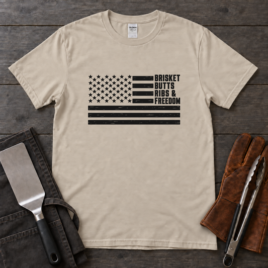 Brisket Butts Ribs and Freedom Flag Tee