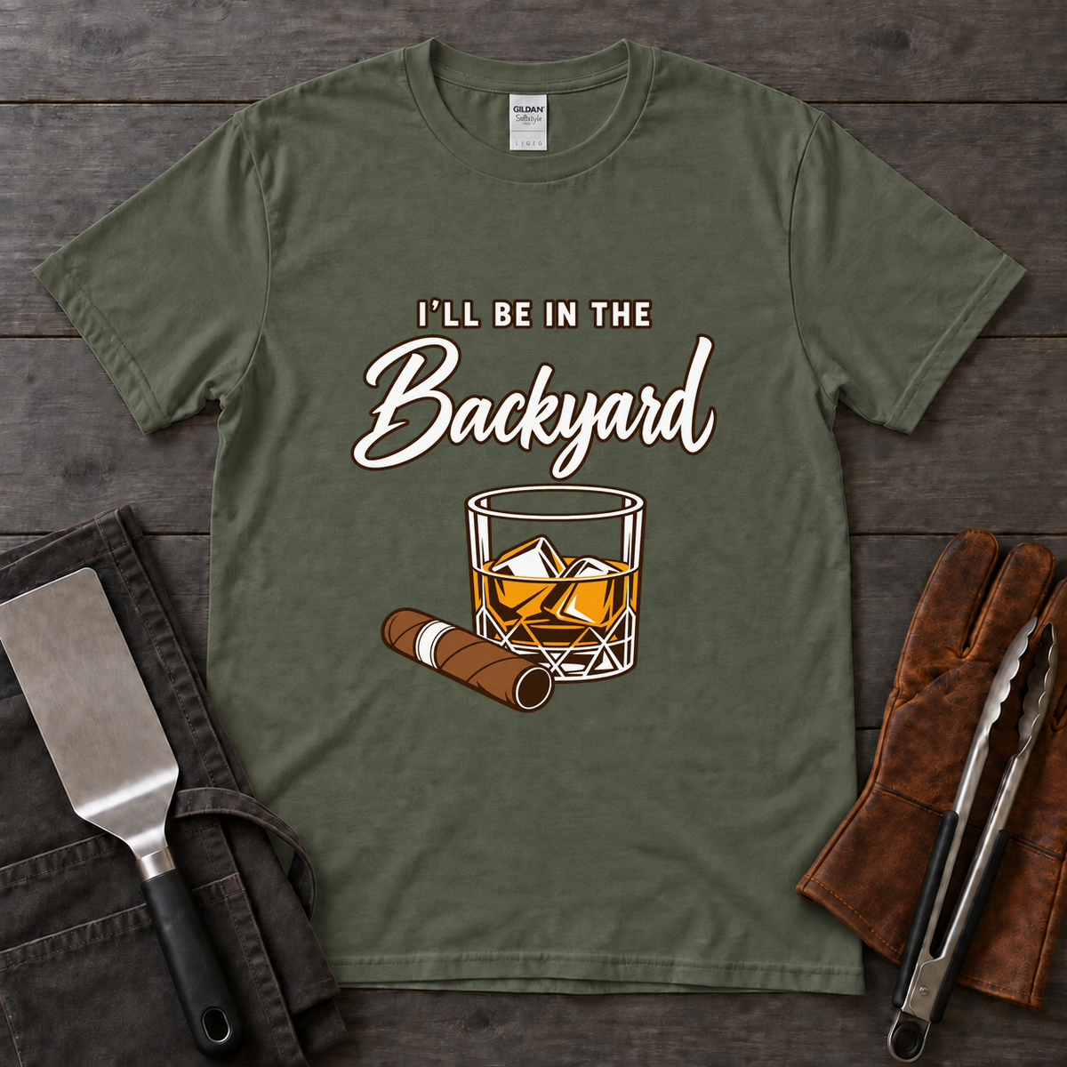 I'll Be in the Backyard Whiskey and Cigar Tee